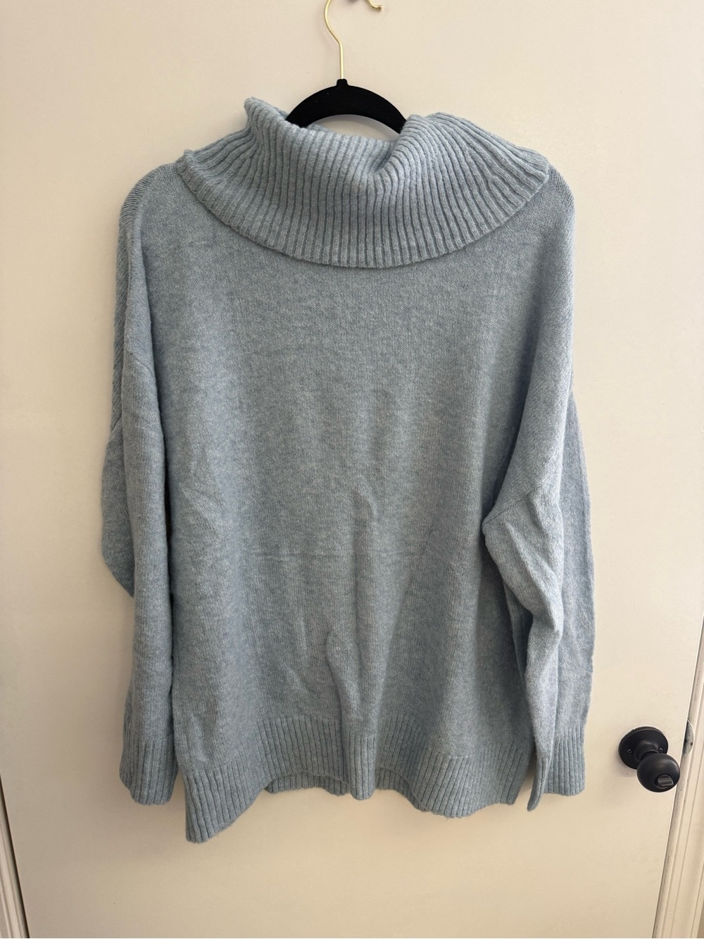 Cozy Light Blue Cowl Neck Sweater for Women